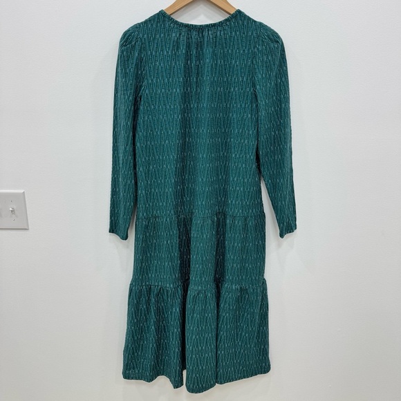 La Joie V-Neck Tiered Mid-Length Dress green blue gold Pacific Regular Sz M - Picture 5 of 6